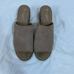 Koolaburra Taupe Mules with Perforated Design and Block Heel